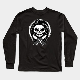 Beautician Skull and Crossed Lipsticks White Logo Long Sleeve T-Shirt